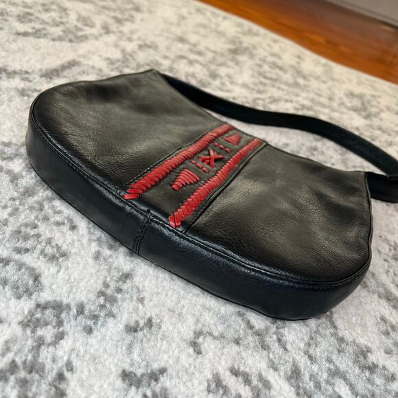 Black Leather Shoulder Bag Purse Red Western Design Small Southwestern Boho - Picture 4 of 6
